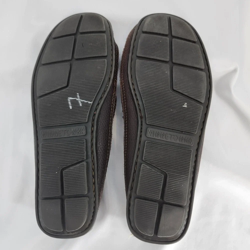 Minnetonka Moccasins Brown Leather Slip On‎ Driving Shoes Mens 8 Twin Gore 932